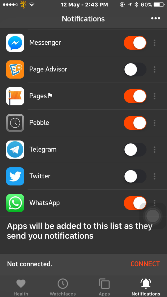 You can choose what notifications you want to receive on the Time Round watch.