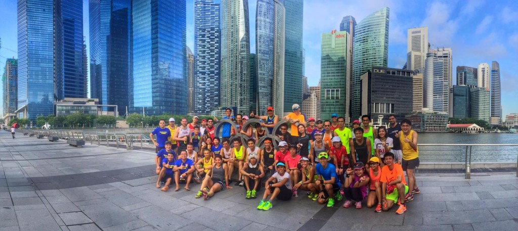 Stopping for a group photo at Marina Bay. [Photo: Facebook/David Tan]