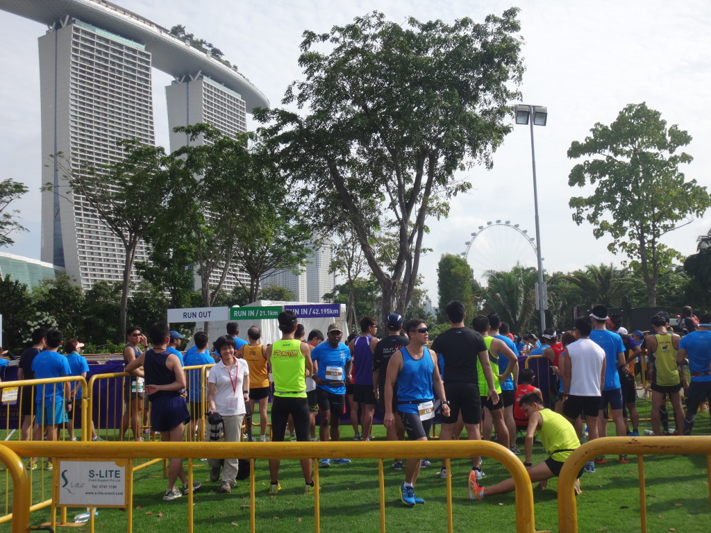 Runners await their turn in the starting pen.