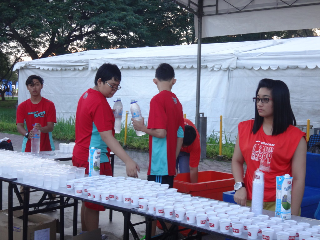 A hydration station at the end point.