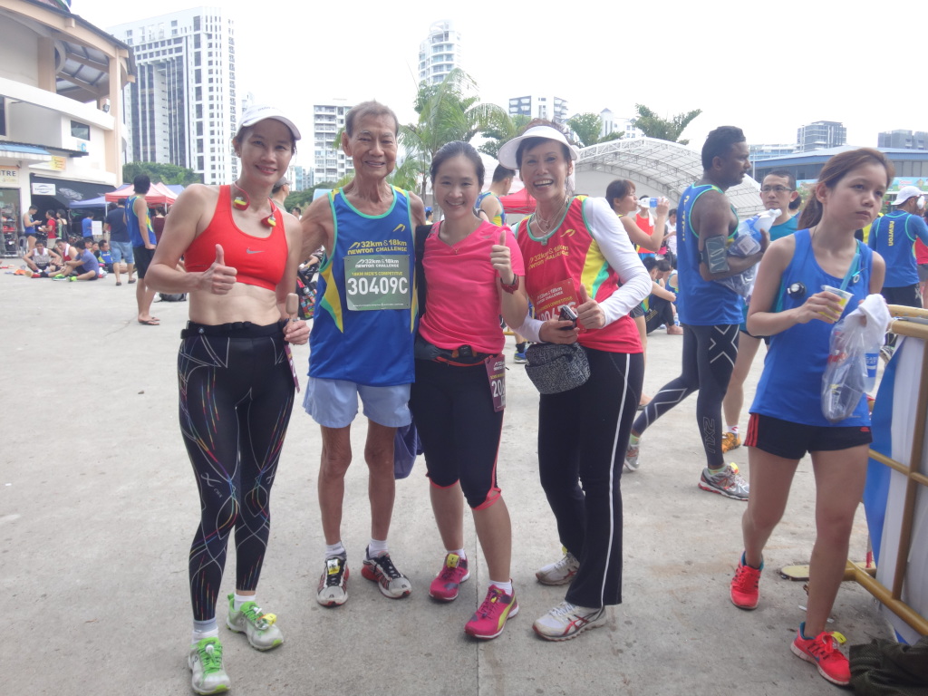 Bravo to Uncle Chan Meng Hui (second from left) for completing his 18km race!