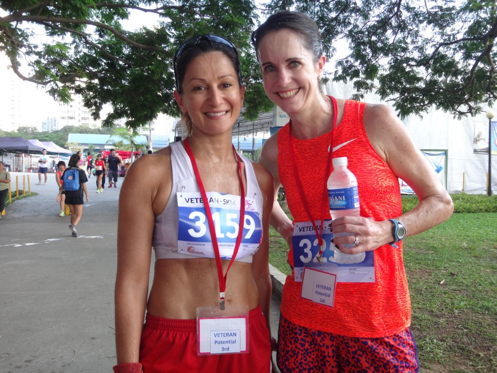 Running buddy enjoy some time together after their run.