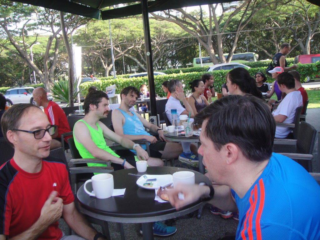 Catching up for coffee at Starbucks after the run.