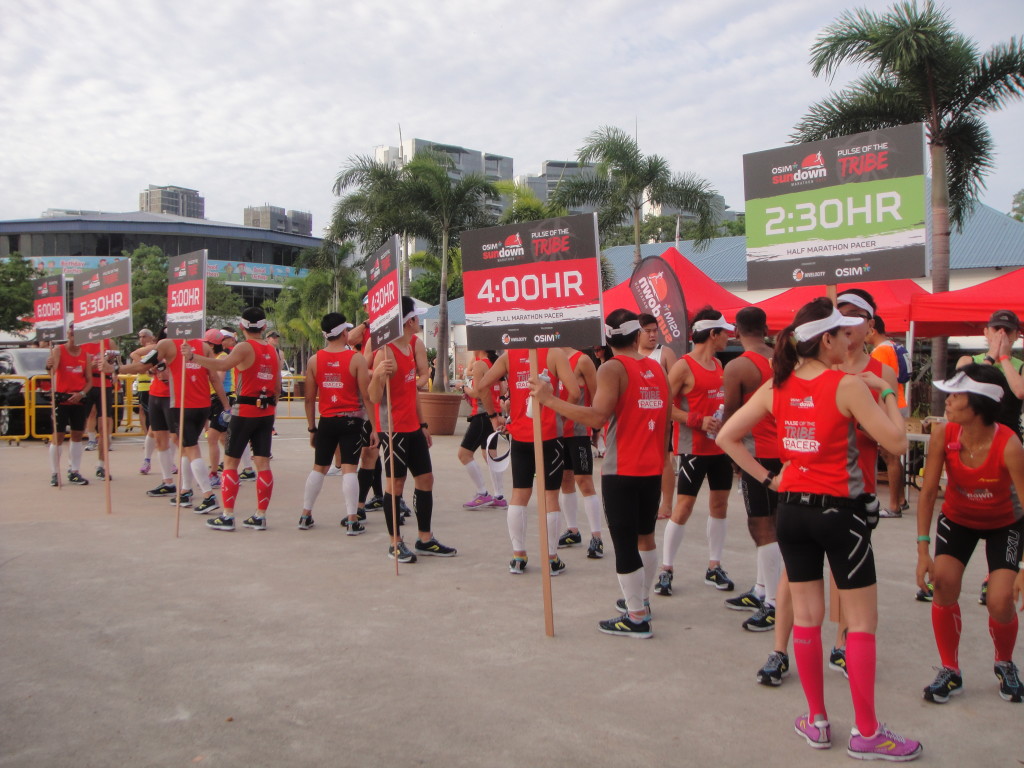 Marathon pacers prepare for the run.
