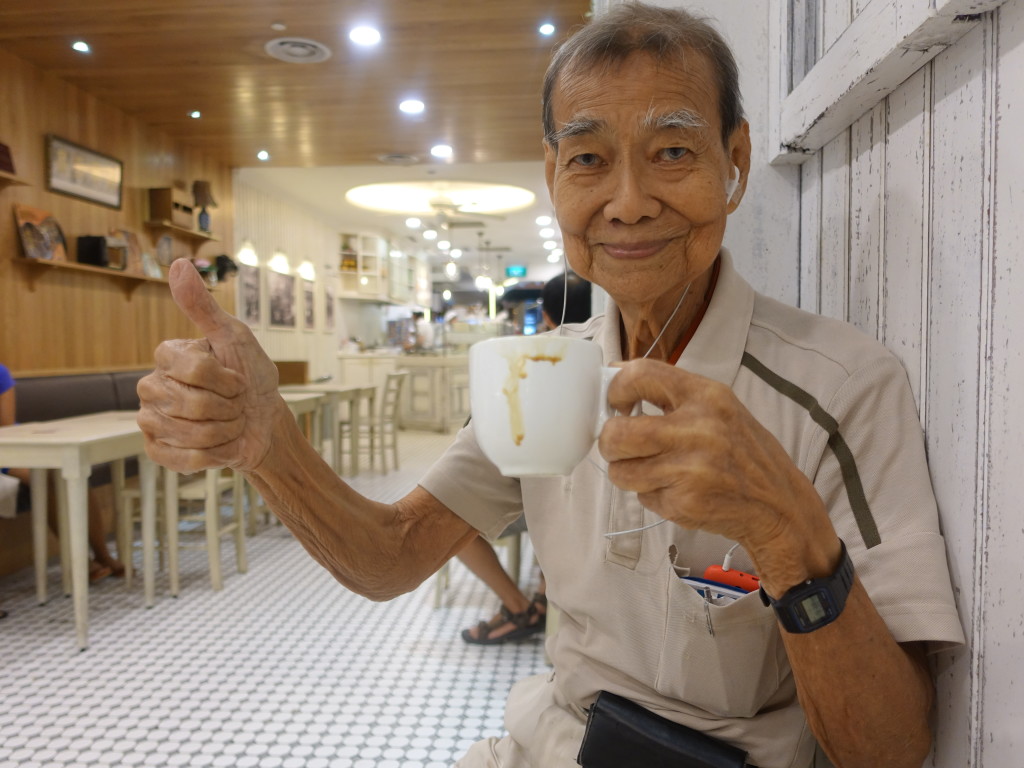 Chan relaxing at a Toastbox outlet post-marathon, during our interview.