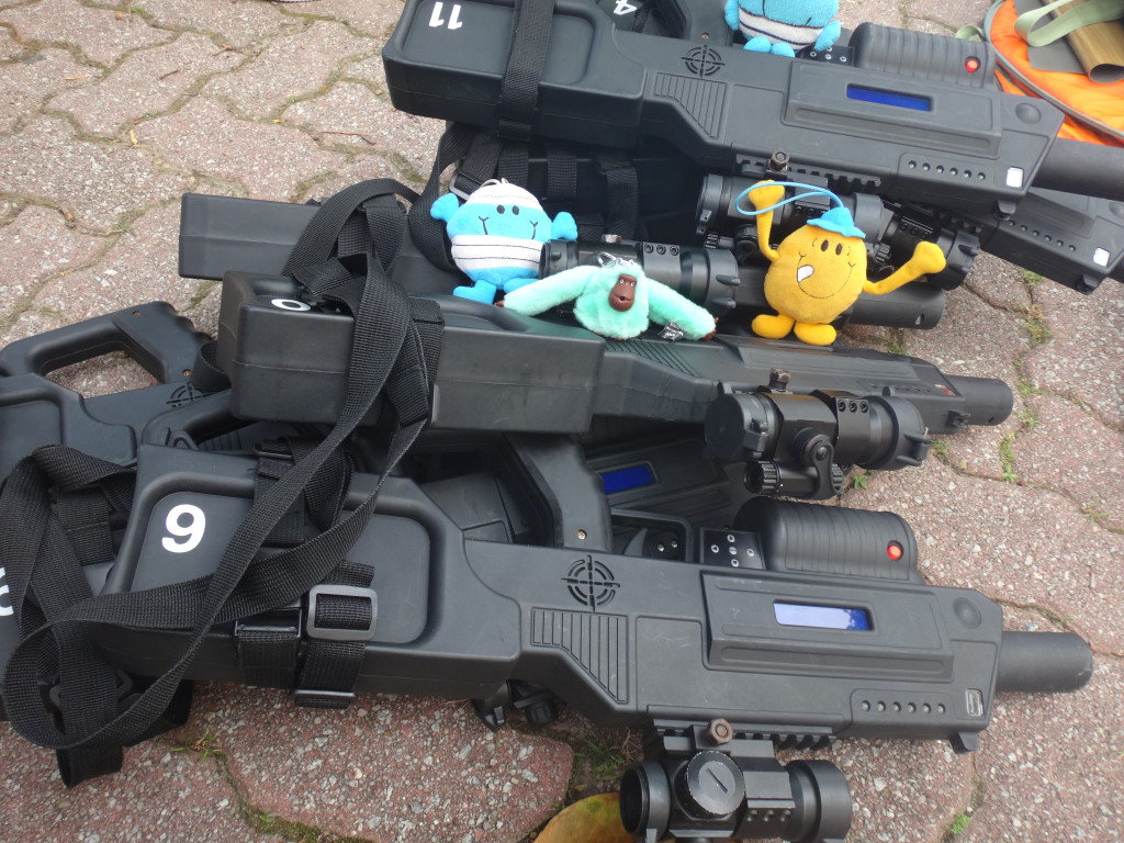 Laser Tag guns after the workout.