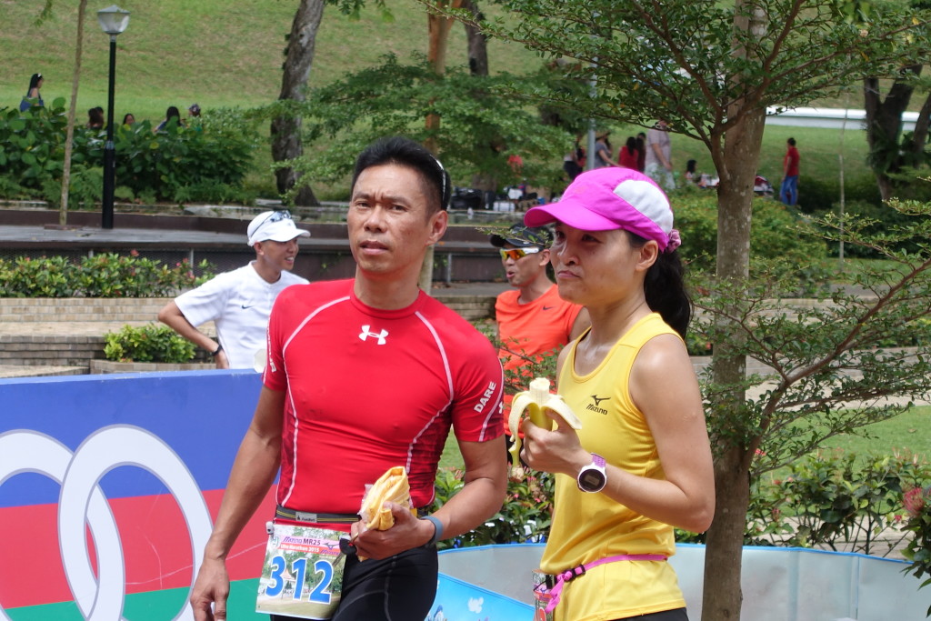 Eating bananas and taking a breather.