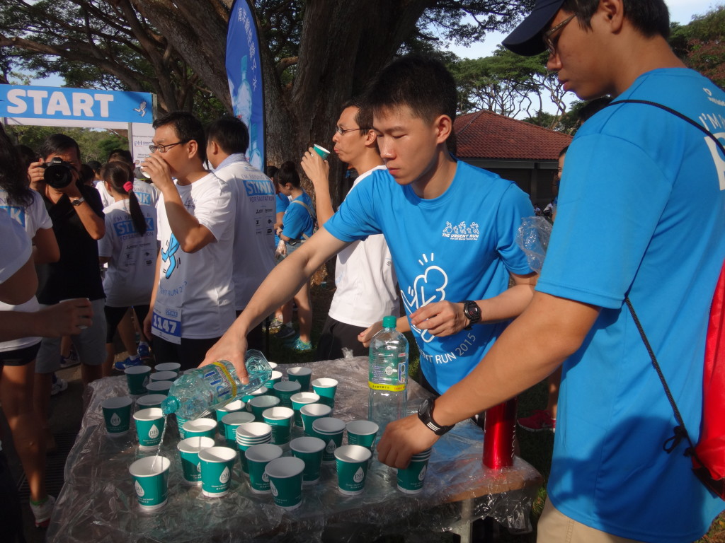 Hydration for runners at the starting line.