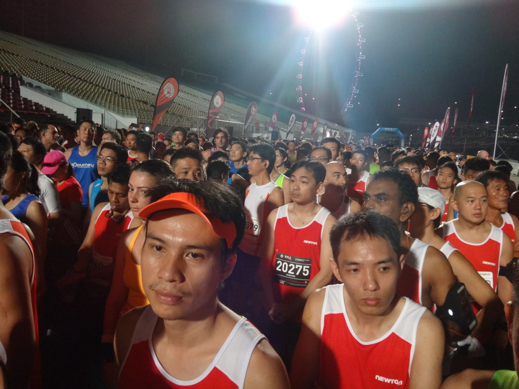 Runners queue up at the starting pen.