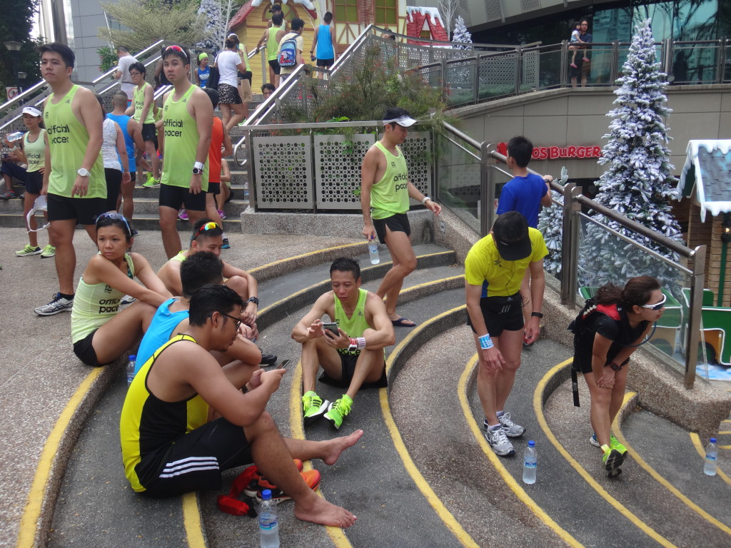 Runners relax after the run.