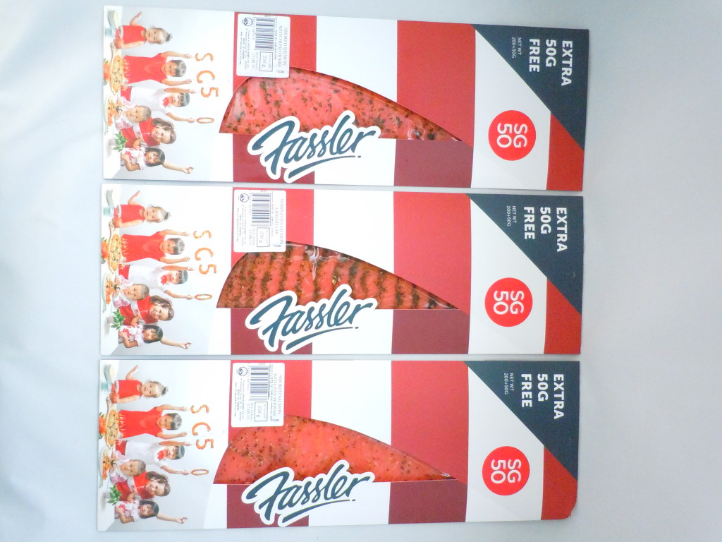 Fassler smoked salmon with special SG50 packaging.