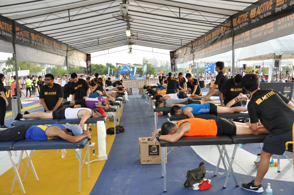 Runners receiving a post-race massage.