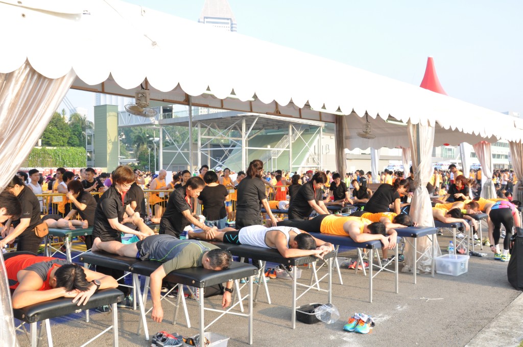 Runners enjoy a post-race massage.