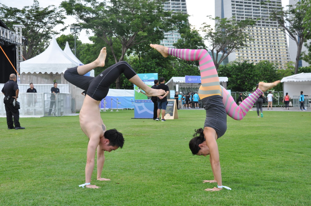 Yogis at the event demonstrate their abilities.