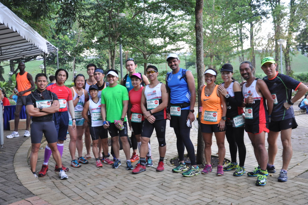 Runners pose for the camera before the race starts.