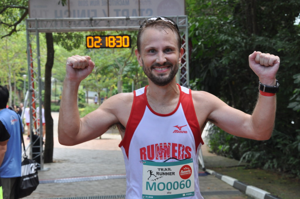 Joy is etched all over his face upon completion of his run.