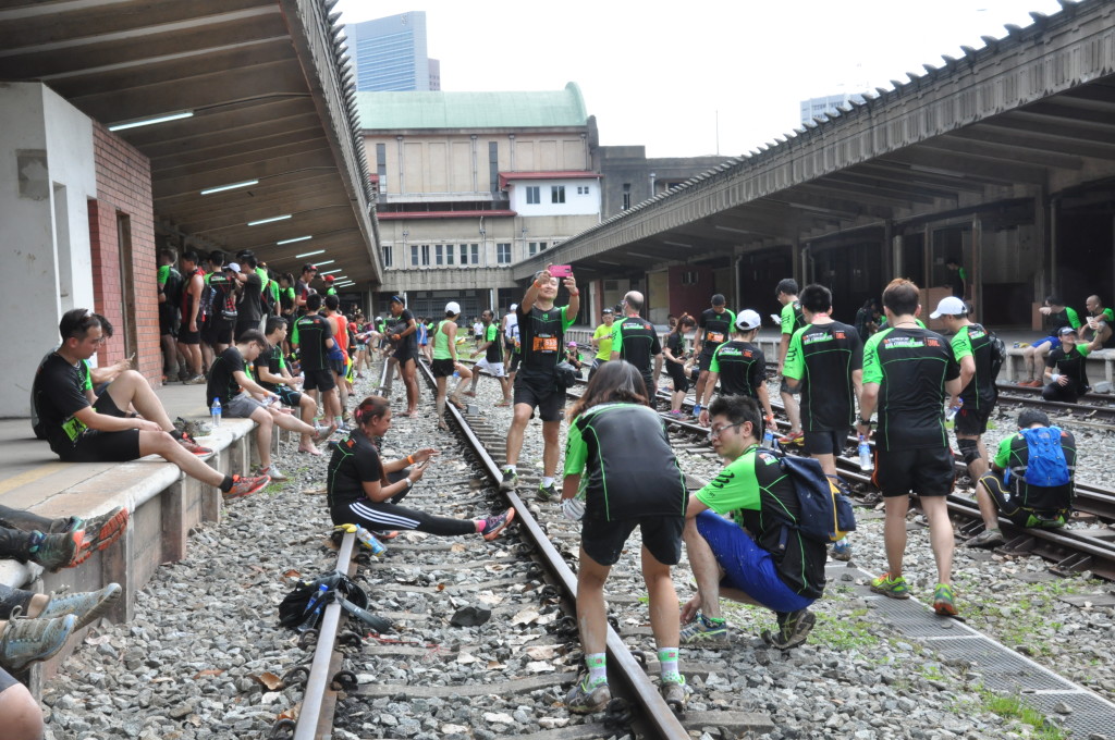 Runners cooling off after the run