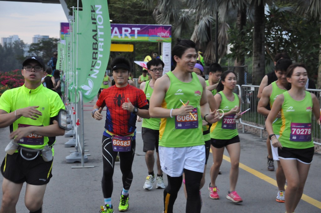 Spider Man (in red) is amongst the runners.