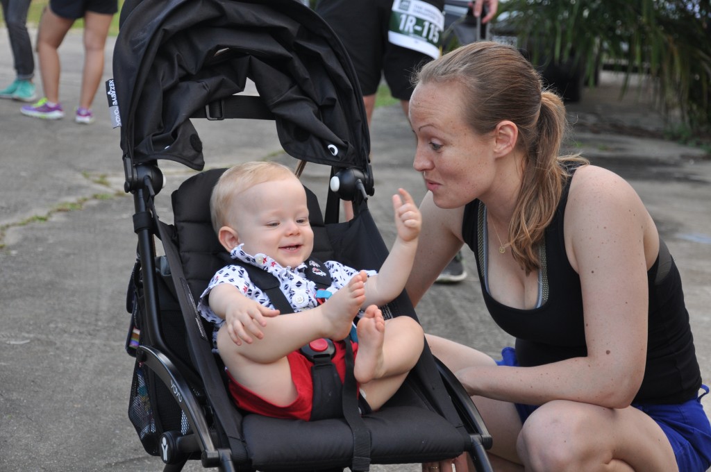 A runner and her baby.