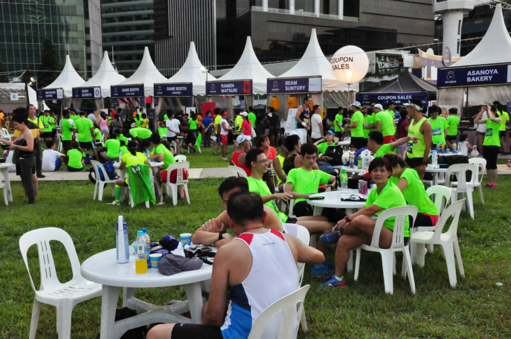 Runners indulge in Japanese goodies at the finish line.