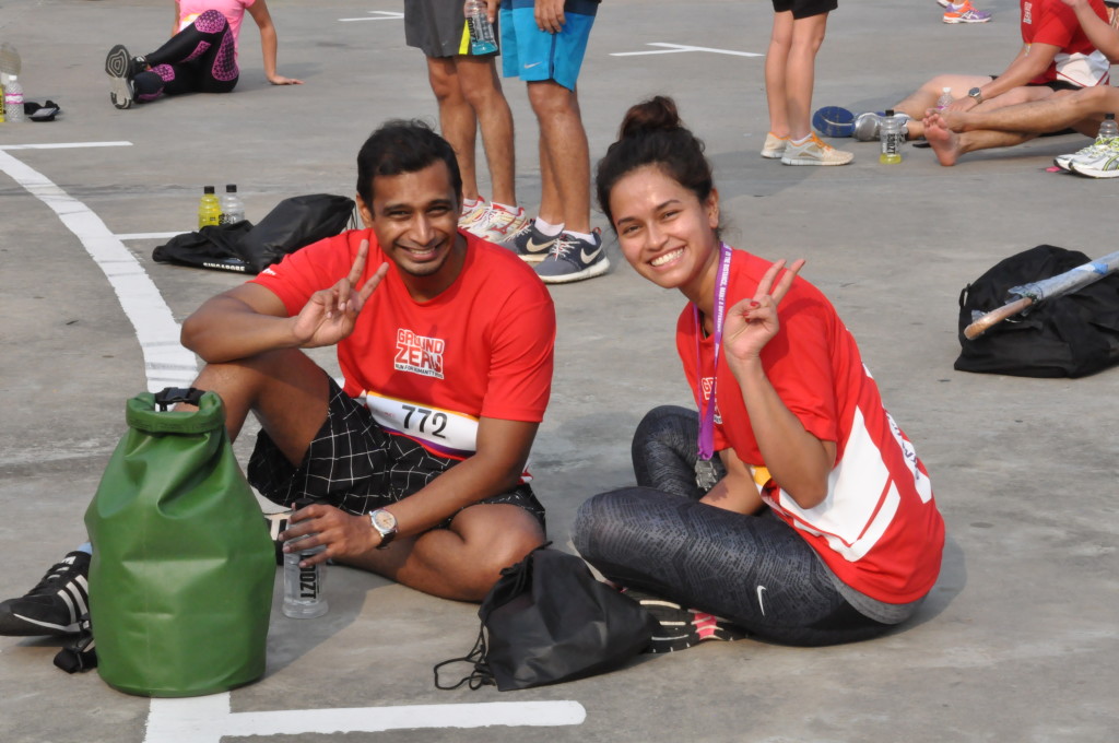 Runners chill out after their run.