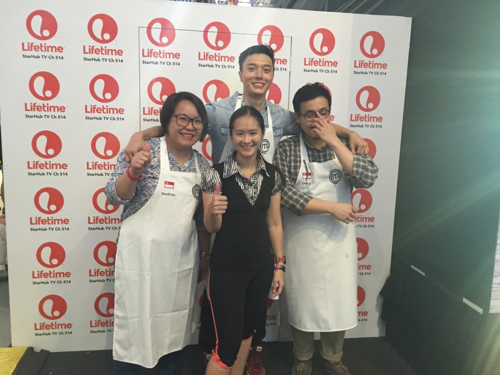 With the three Singaporean contestants.