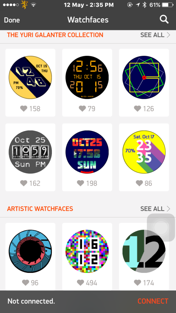 There are lots of watch faces available on the Pebble app.
