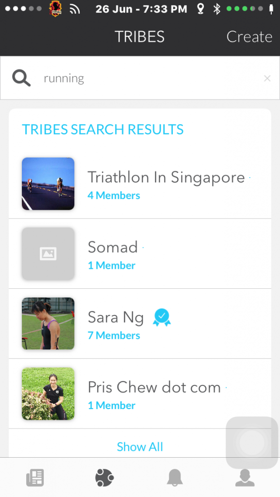 You can search for your favourite sport on Playground and the app will recommend Tribes that deem fit.