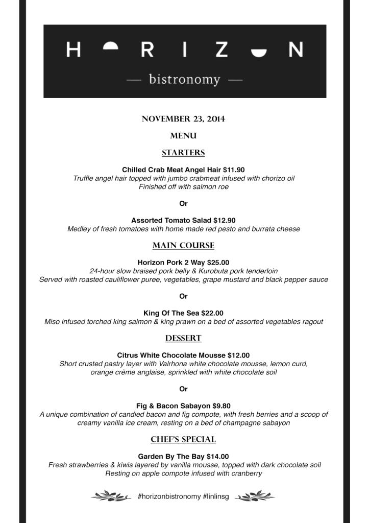 [Media Event 23 Nov 2014] Horizon Bistronomy Menu