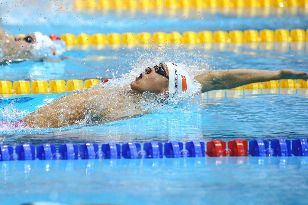 Quah Zheng Wen in action during the mens' 15 and over 200m backstroke final at the 47th Singapore National Age Group Swimming Championships. He finished third among the 15 and over group with a timing of 2:01.42.