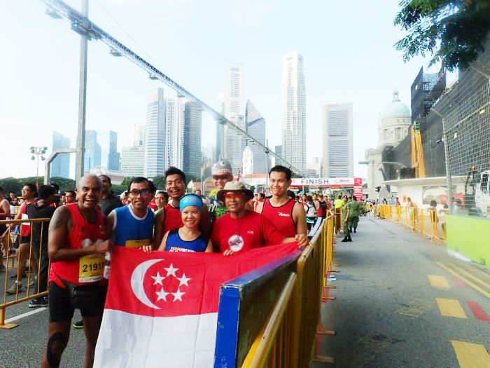 Confidently crossing the finishing line together.