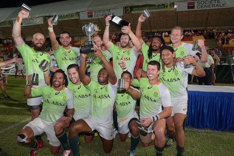 A victorious SA Sevens Academy side in the SCC 7s Tournament. Photo by The Straits Times.