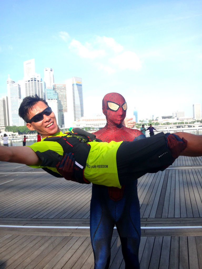 And... Spider-Man comes to rescue a tired runner!