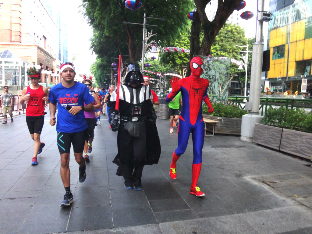 Darth Vader and Spider-Man spread Christmas cheer along Orchard Road.