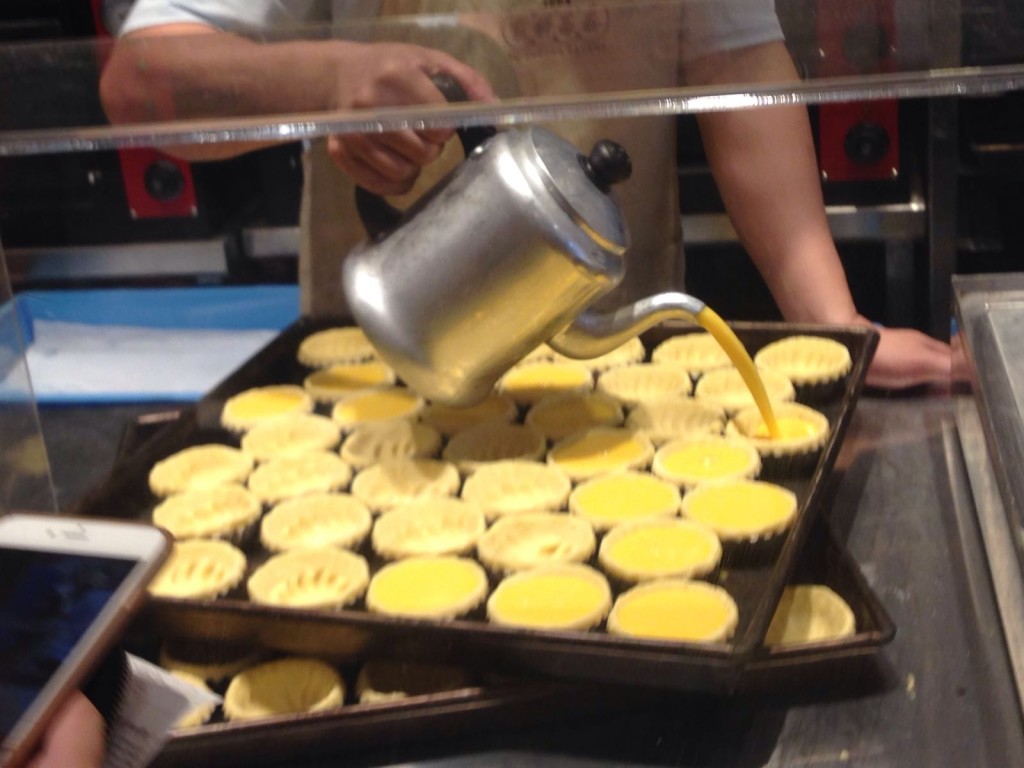 This is how the egg custard is poured out into the pastry shells.