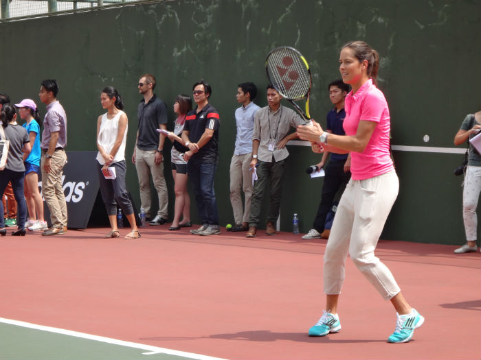 Ivanovic challenges the students to a game of tennis.