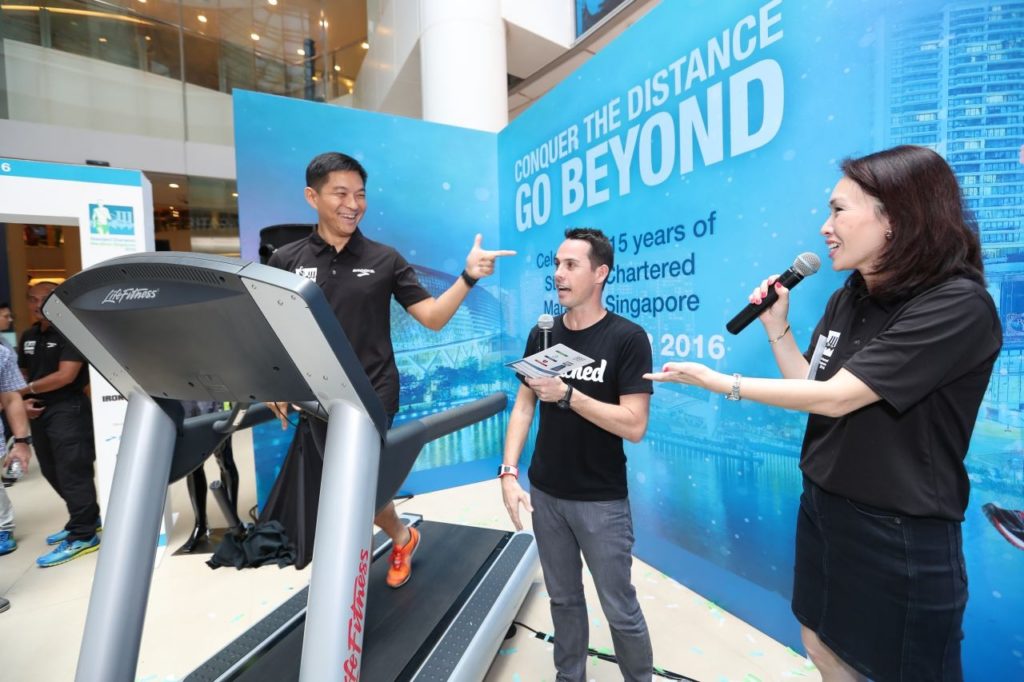 Mr Tan completes the Coached baseline test on the treadmill at the launch. Photo credit to SCMS.