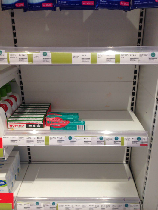 Empty shelves at Watson's.